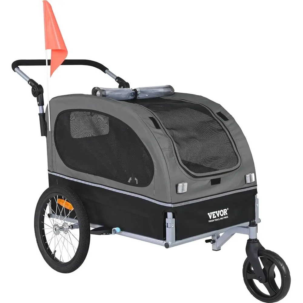 

Dual-Purpose Pet Bike Trailer Stroller, Supports 66-100 lbs, Quick Release Wheels, Reflective Safety