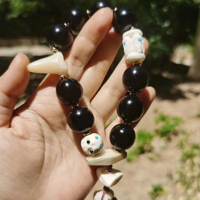 Coco Sicily's pride black old material 18mm bracelet with lion beads brass three-way connector and soybean-shaped bar
