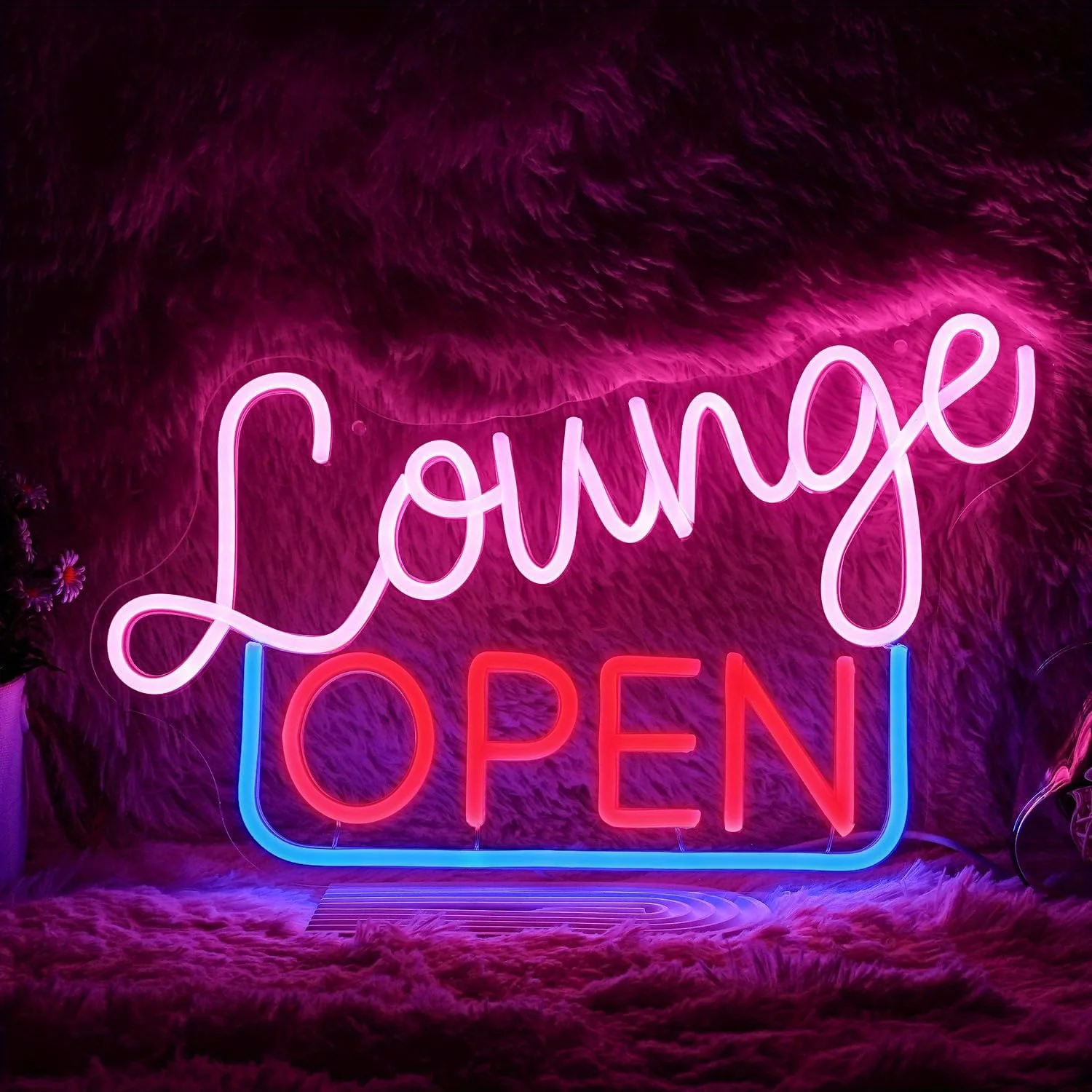 Lounge Open Neon Sign LED Pink Red Blue Business USB Powered Night Light Bar Club Wall Art Shop Window Decoration