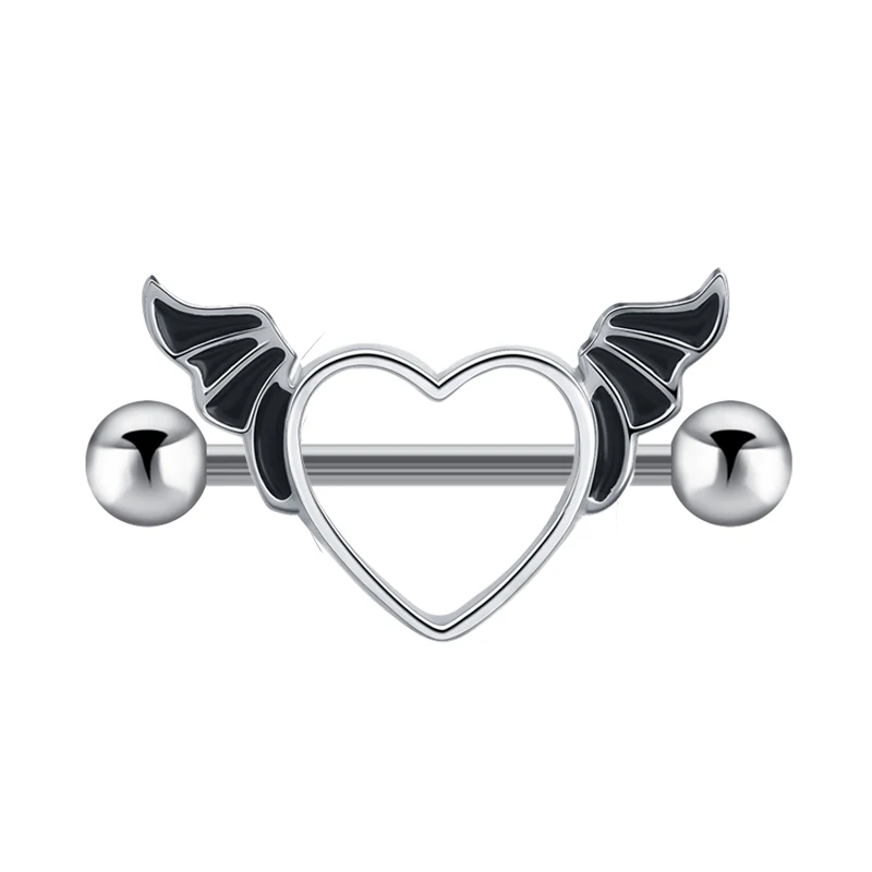 

Wholesales Body Piercing 14G Nipple Rings 316L Surgical Steel Heart CZ Tongue Barbell Wings nipple piercing jewelry for women