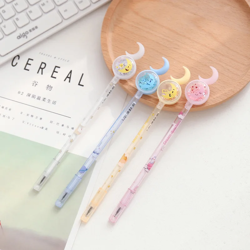 

40pcs Cute ins girl heart Sequin neutral pen cartoon moon shape signature pen student examination pen office pen