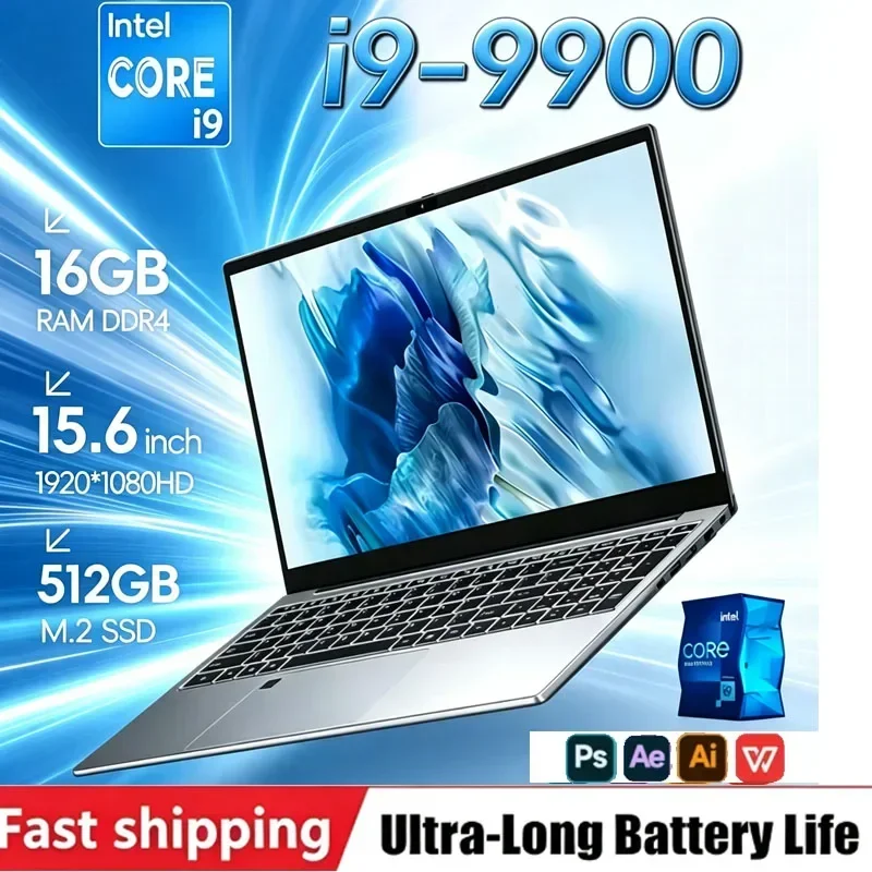15.6' Windows 11 Laptops Intel Core I9-9900 16GB RAM 1TB SSD Office Gamer Study Notebook Computer PC