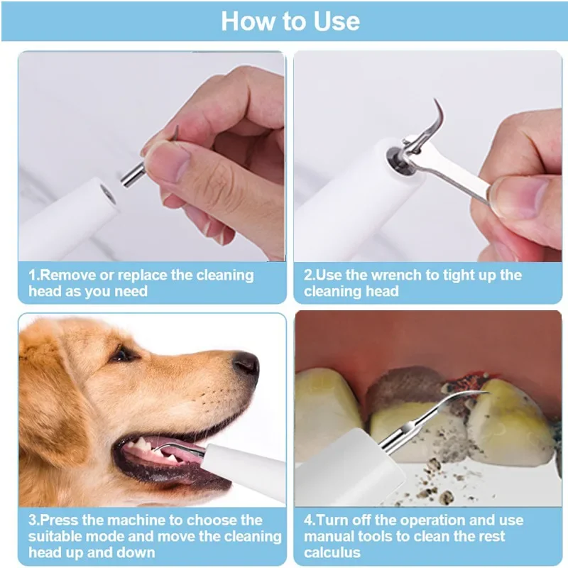 Ultrasonic Toothbrush for Dogs and Cats Removes Tartar and Plaque Pet Dental Care Kit Pet Tartar Remover Tooth Cleaning Tool