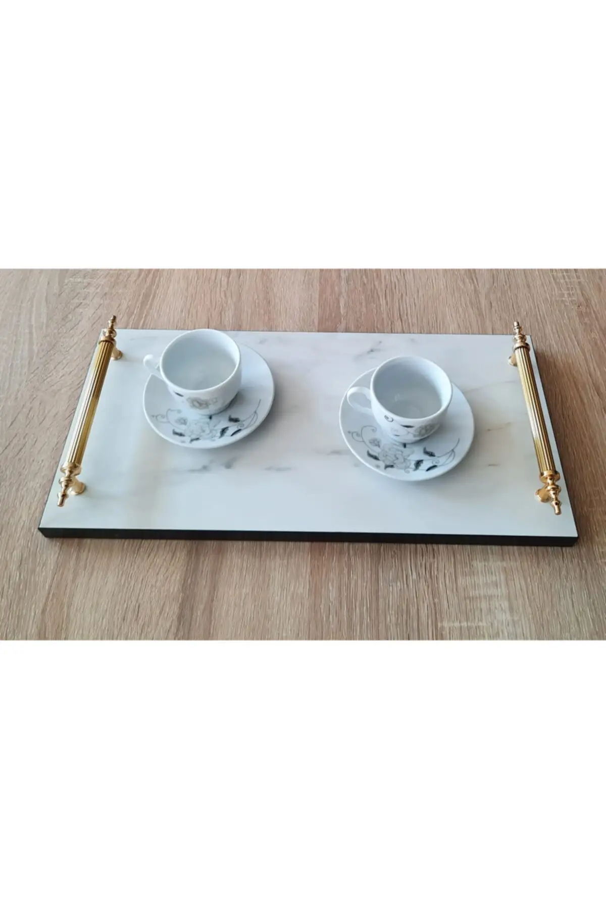 Wooden Marble Patterned Tea Coffee Presentation Holder Metal Groom Promise Engagement Tray Handmade