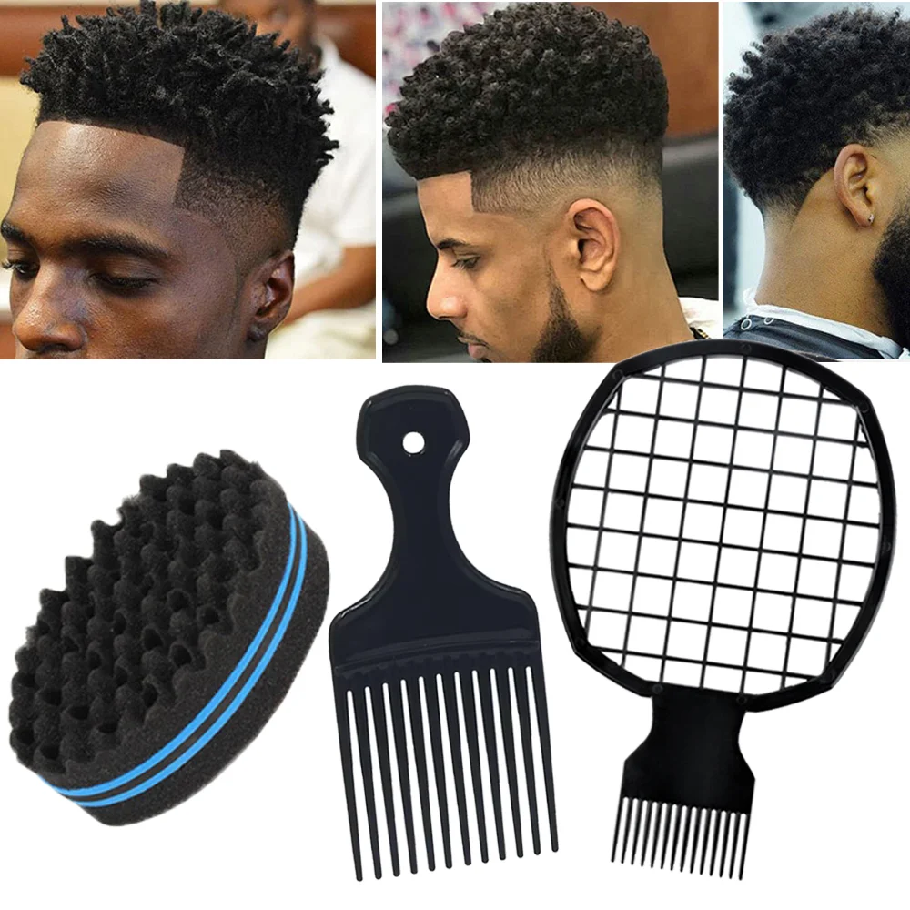 

2 шт. набор афро вьющихся волос губка щетка пластиковая вилка расческа сетка профессиональная крутая расческа для волос волна парикмахерский инструмент для укладки мужчин