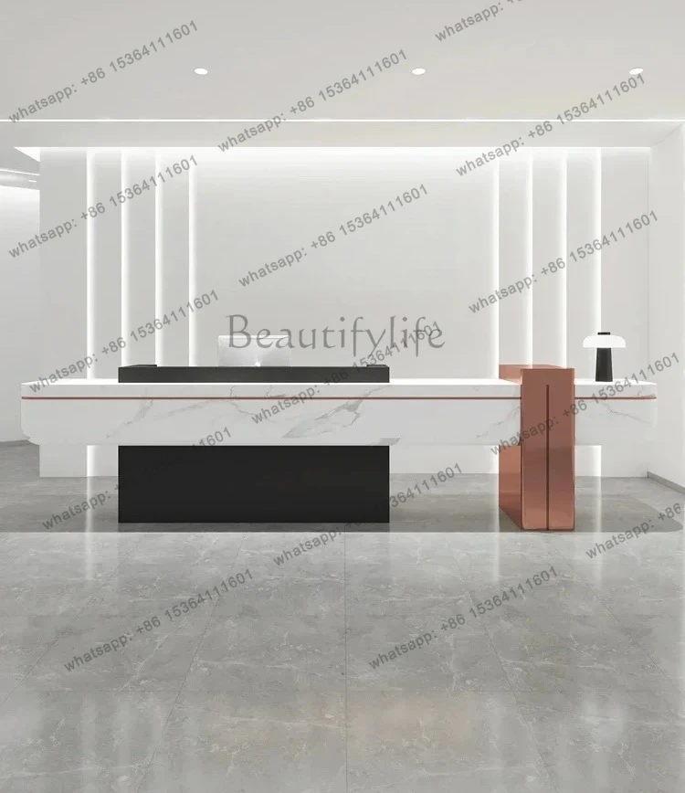 Light Luxury Beauty Salon Skin Management Counter Stainless Steel Front Desk Custom Clothing Store Bar Company Hotel