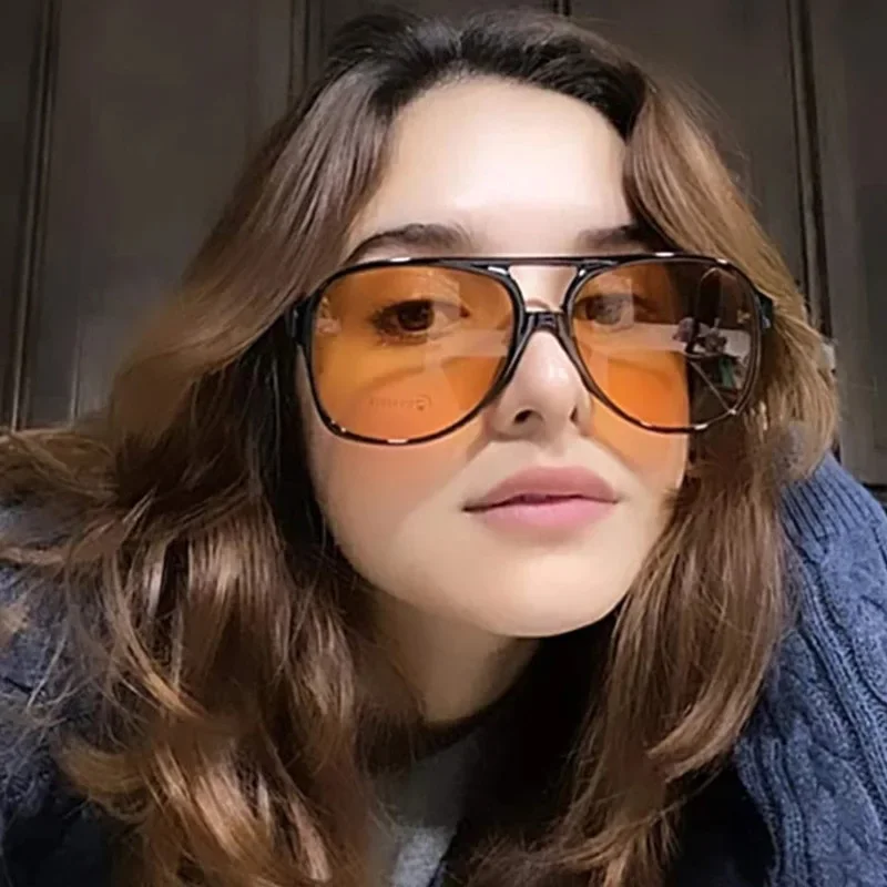 New Round Vintage Oversized Square Sunglasses Woman Retro Brand Mirror Sun Glasses Female Black Orange Fashion Candy Colors