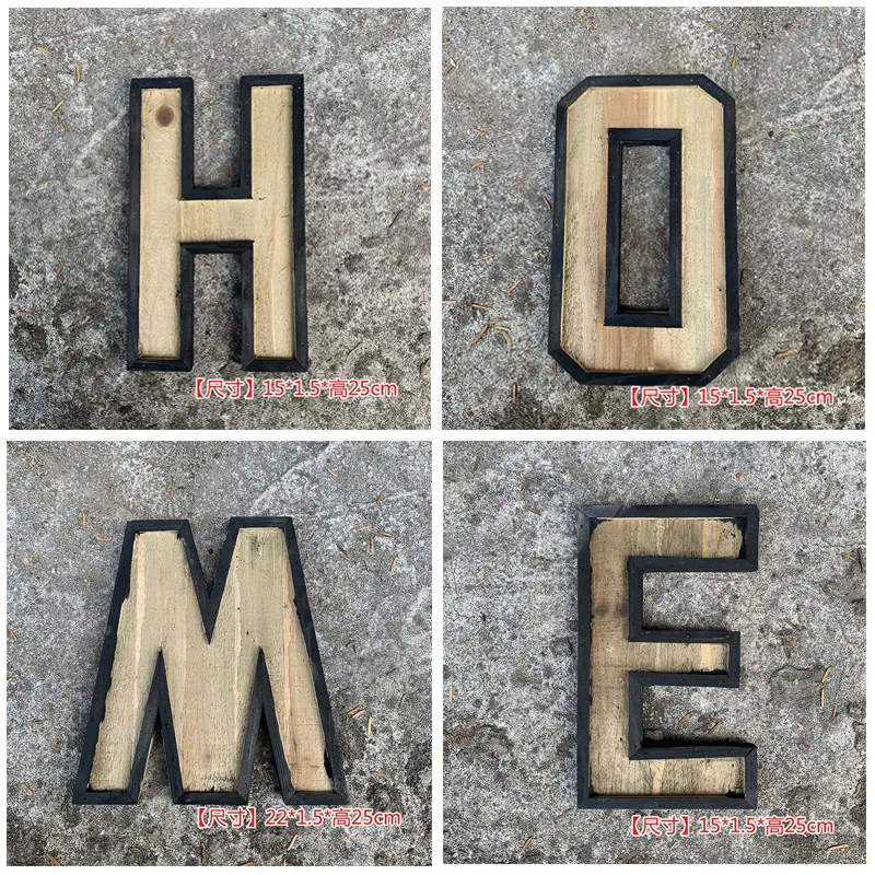 Small Retro Wooden English Alphabet Wall Hanging Creative Vintage Wall Decor for American Style Cafe Milk Tea Shop