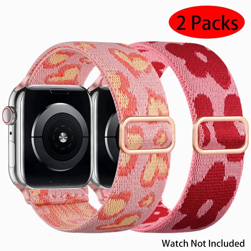 

2 шт. эластичные нейлоновые ремешки с рисунком для Apple Watch Series 9-Ultra, 38–49 мм — стильные ремешки с принтом для женщин