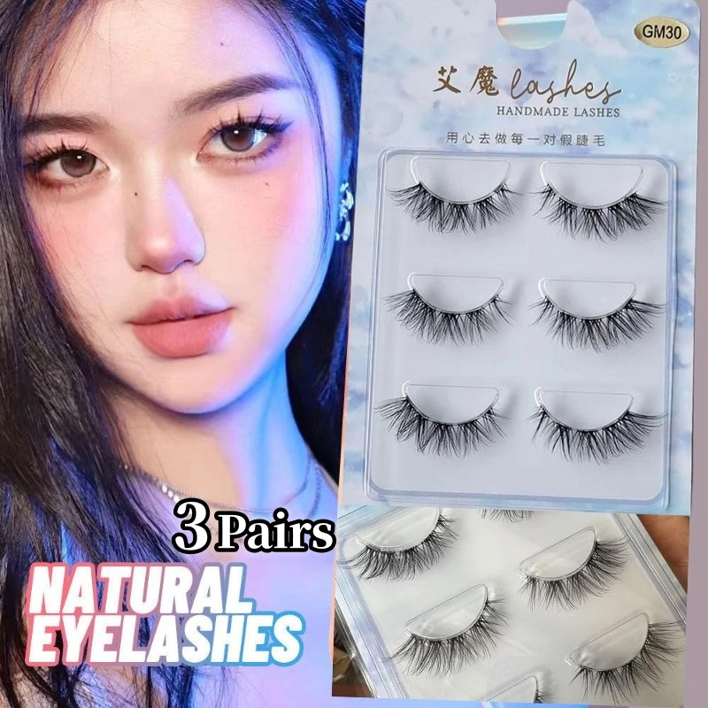 3Pairs Little Devil New Manga Eyelashes Cross Natural Mink Eyelashes Daily Makeup Lash Extension Big Eye Long Fairy Fake Lashes