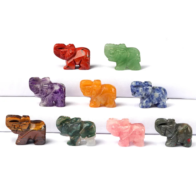 Mini Elephant Gemstone Figurines Hand Carved Pocket Statue Healing Crystals Good Luck for Home Decor 1 Inches