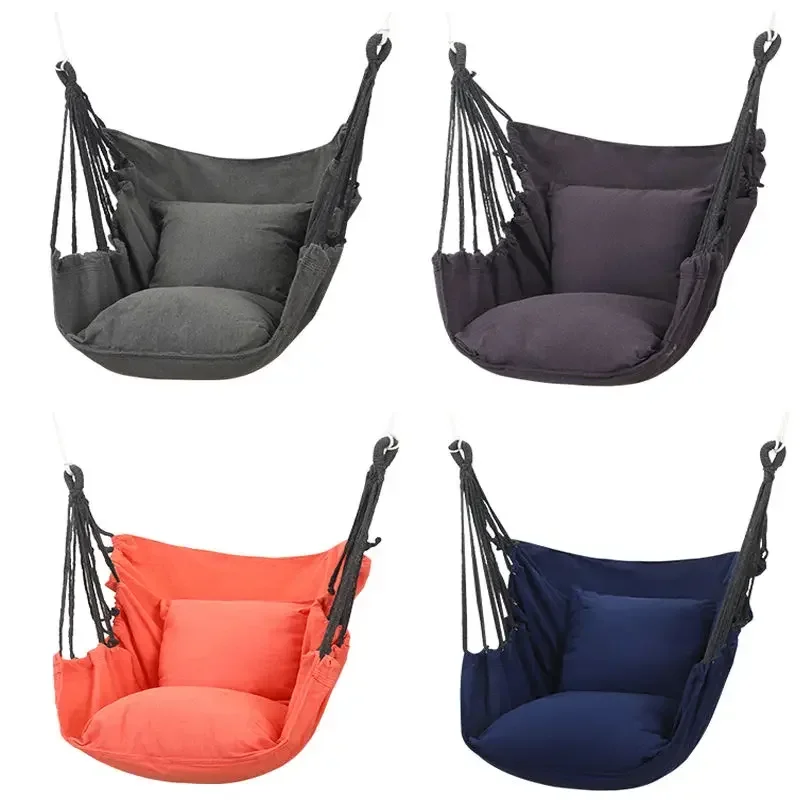 Comfort Canvas Patio Swing with Pillow Single-person Dormitory Bedroom Hanging Chair Portable Adult Leisure Soft Garden Hammock