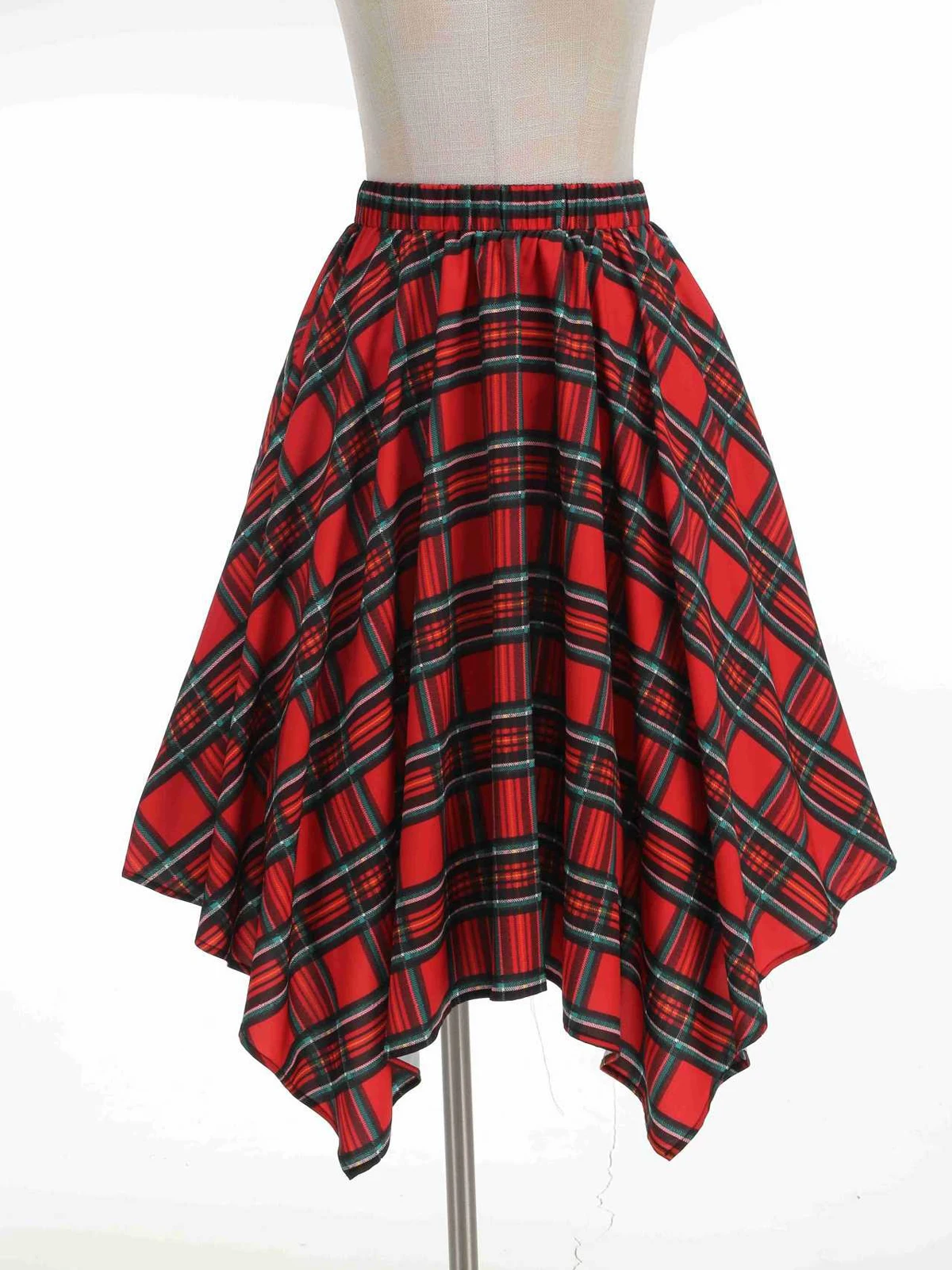 Tonval Tartan Vintage Dames Asymmetrische Zoom Midi Rokken Elastische Taille Elegante Kerstfeest Geruite Rok