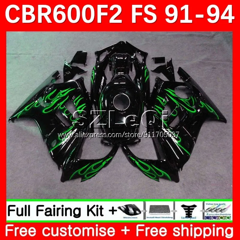 Body+Tank For HONDA CBR 600F2 Green black 600 CBR600 F2 FS CC CBR600F2 91 92 93 94 33No.255 CBR600FS 1991 1992 1993 1994 Fairing