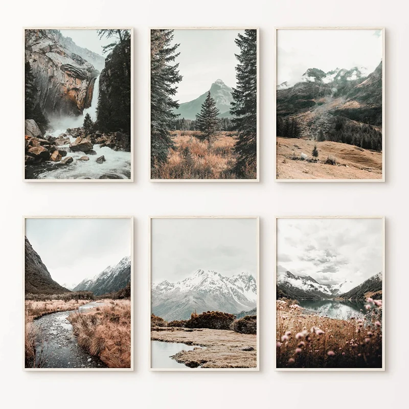 Affiches de forêt brumeuse et paisible, photographie de paysage de montagne enneigée, art mural, impressions sur toile, tableaux de nature pour la décoration de la maison