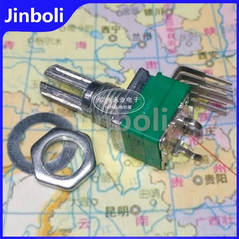 3PCS RK097 Type Double Vertical Sealed Potentiometer B10K B103 Volume Potentiometer 6Pins Bent Foot Flower Shaft Length 15MM