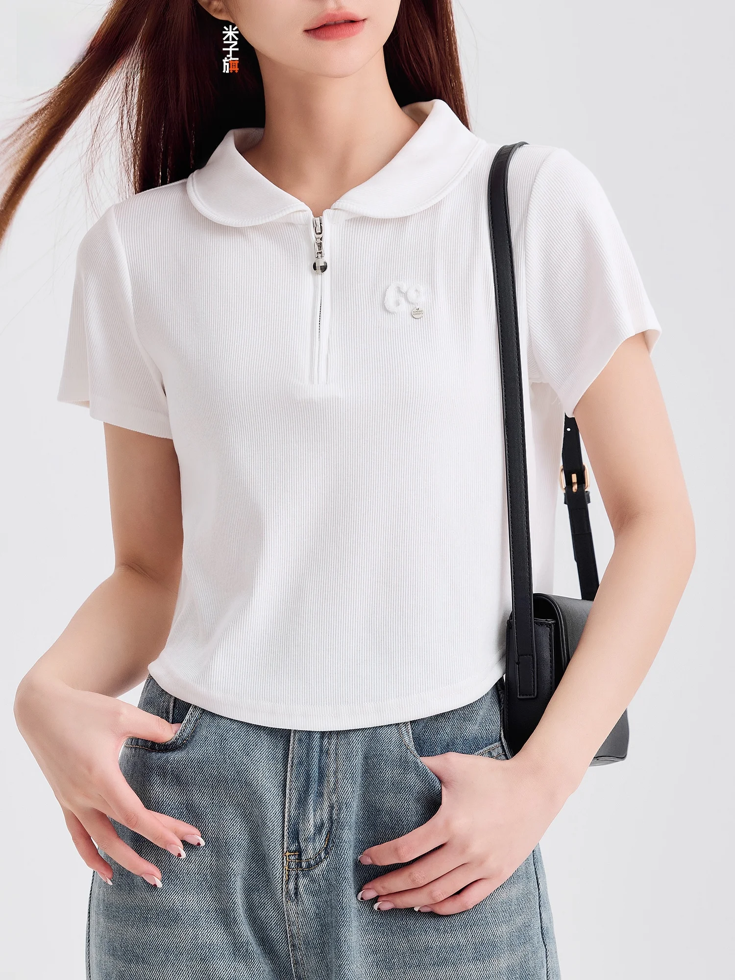 

Флаг Mizuki ort Sve irt Женский летний новый маленький размер с отложным воротником oulder Fit ort Top Корейский Sle Slim Fit