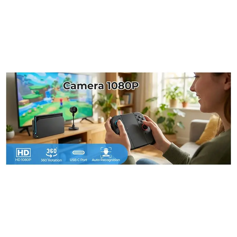 ABGI For Switch 2 Camera 1080P HD Webcam, Plug and Play USB C Camera with 360° Adjustable Stand, Detachable Privacy Cover