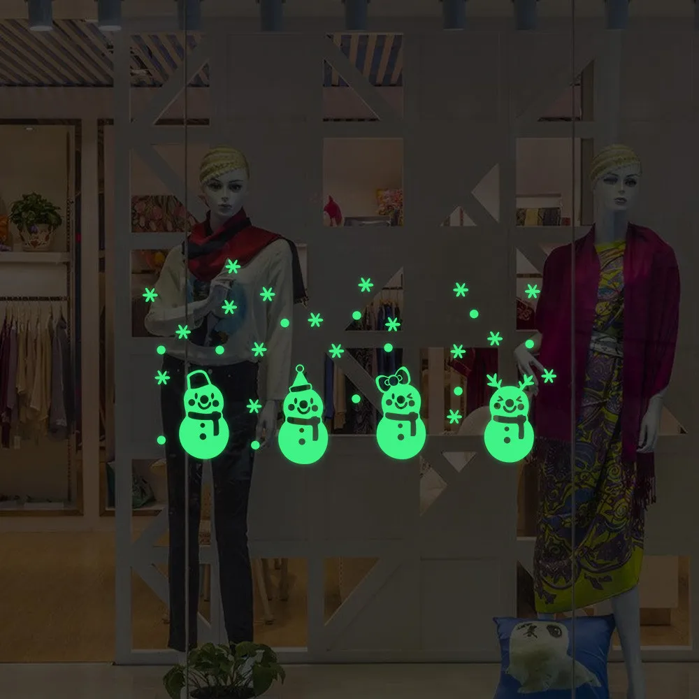クリスマスグロー雪だるまウォールステッカー部屋発光ステッカー窓装飾フェスティバル雰囲気装飾用品