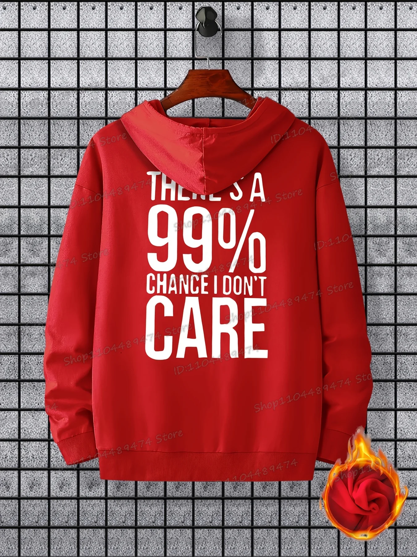 "There's A 99% Chance I Don't Care" Print Fleece Hoodies with Pocket Men Women Casual Pullover Funny Sarcastic Quotes Hooded