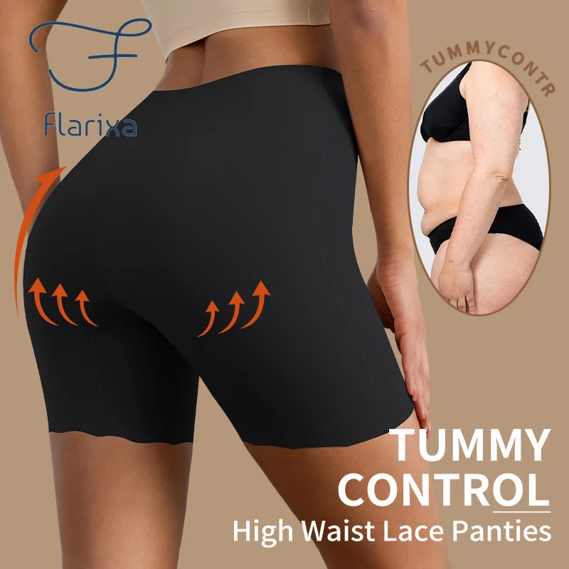 Flarixa High Waist Tummy Control Shapewear Seamless Butt Lifting Safety Shorts Scalloped Hem Under Dress Women Shaping Panties