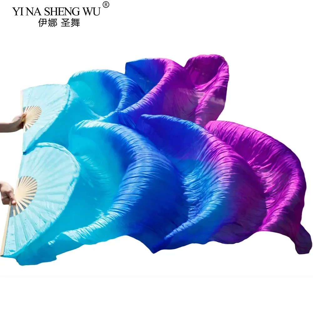 1 زوج الحرير الحقيقي الرقص المشجعين الخيزران الأضلاع مرحلة الأداء الدعائم مصبوغ المشجعين النساء الرقص الشرقي الحرير المشجعين الفيروز + الأزرق الملكي + الأرجواني #4