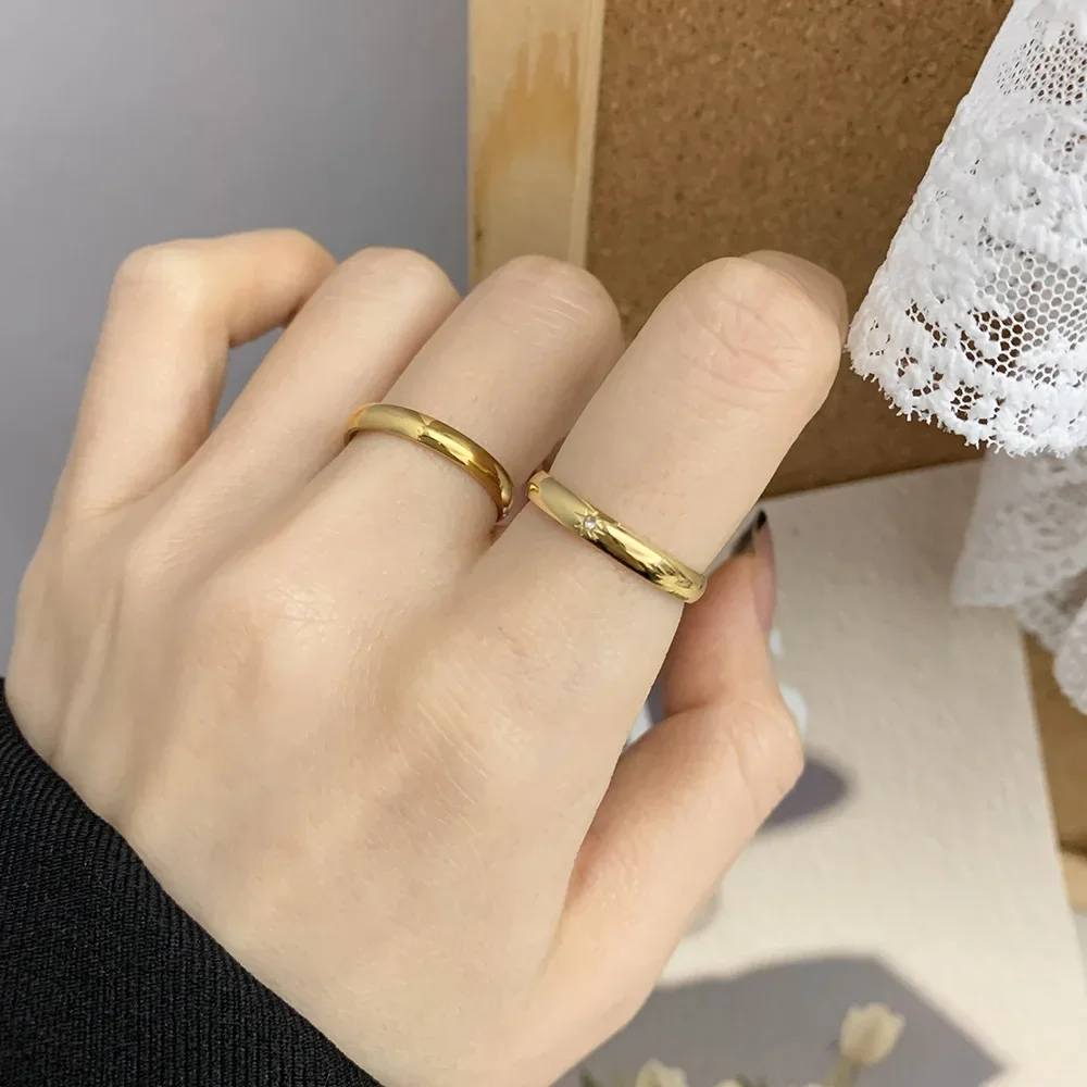 RHYSONG INS Style Deliate Star Moon Simple Narrow Ring 316L Stainless Steel Plated With 18K Gold Color Protection Jewelry Gift