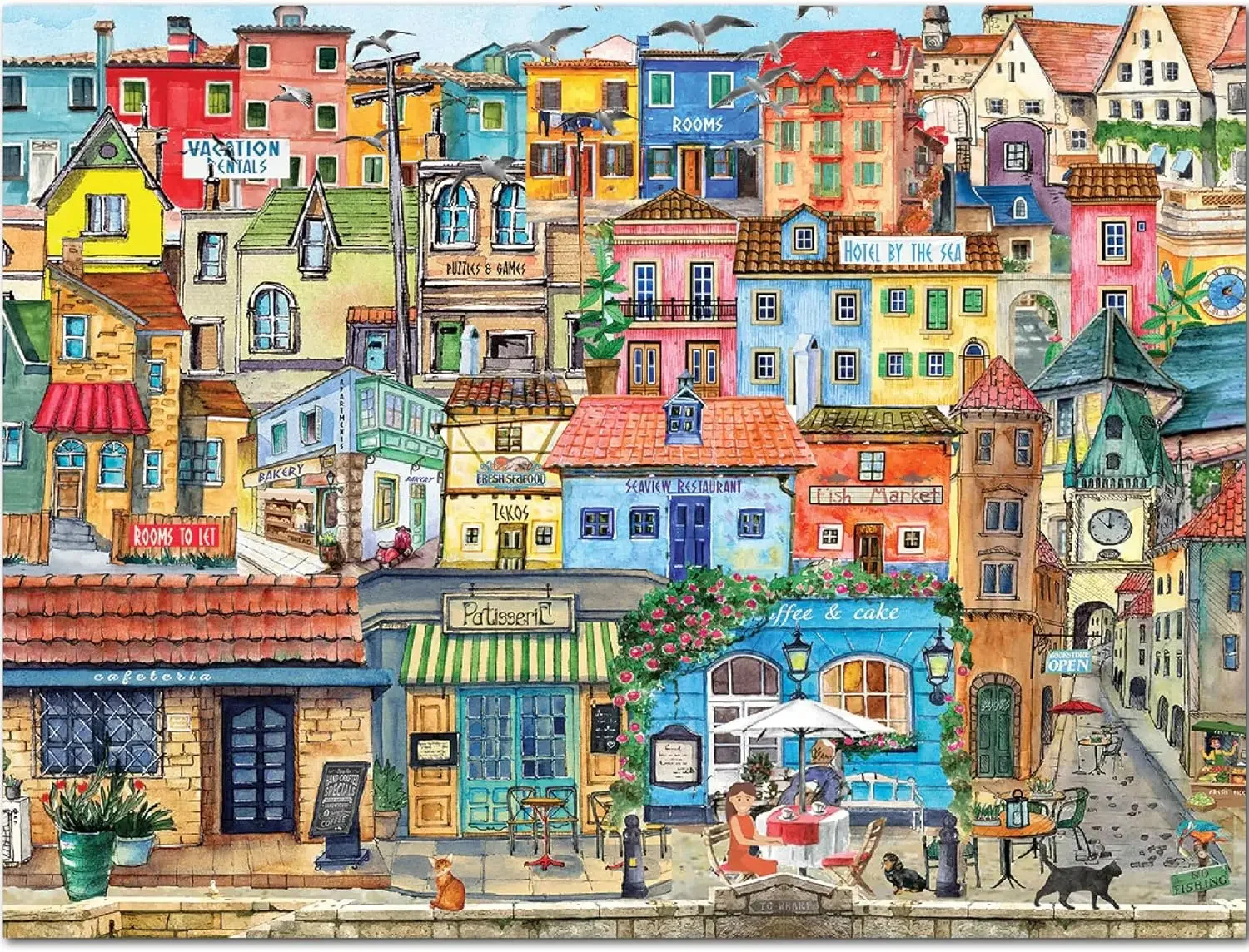 

300/500/1000 Pieces Wooden Jigsaw Puzzle of Adult Seaside Village Landscape Puzzles Games Family Fun Floor Toy Children's Gift