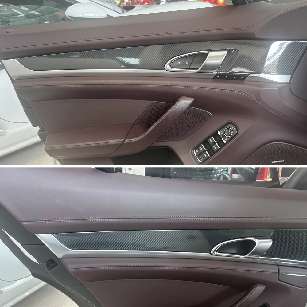 For Porsche Panamera 2010-2016  Interior Central Control Panel Door Handle Carbon Fiber Stickers Decals Car styling Accessorie
