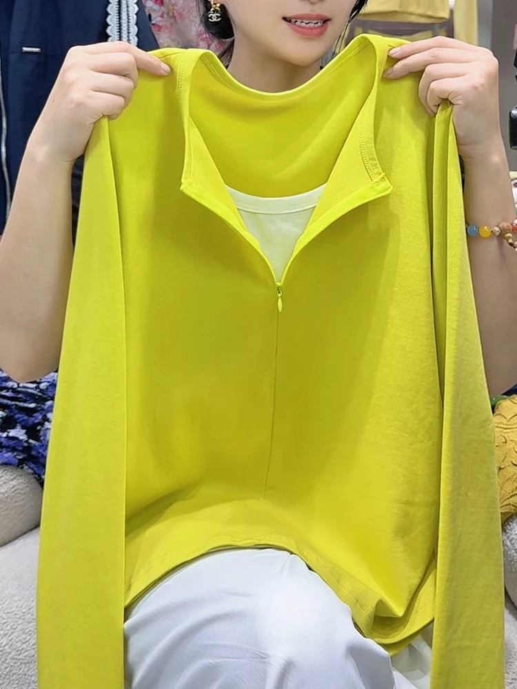 

Spring 2025 plus Size T-irt Zipper Collar Long Sve Base irt Versatile Ele Korean Sle Commute Wind All Body pes