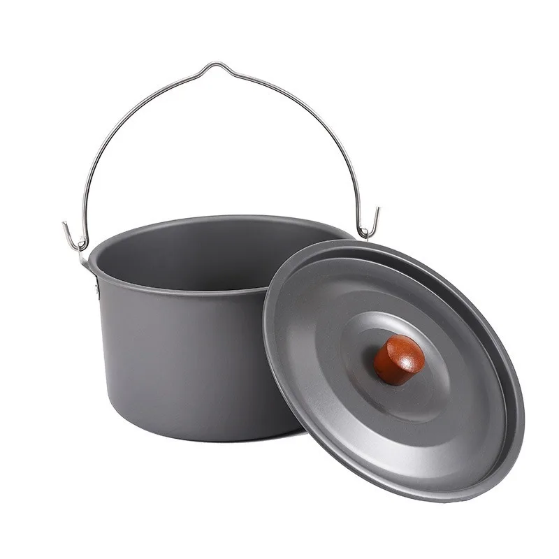 

Portable 5.5L Aluminum Camping Pot for 4-6 Person Camping Fire Cooking Hanging Pots for BBQ Picnic Outdoor Hiking Cookware Gear