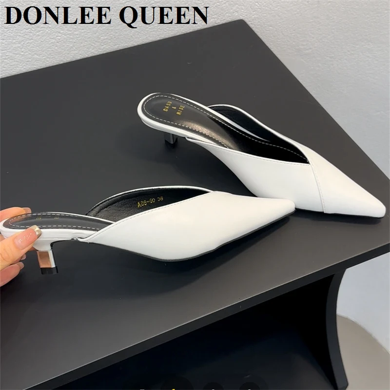 Brand Low Heels Mule Shoes Women Slip On Slides Elegant Shallow Pointed Toe Outdoor Slippers Party Shoes Sandalias Female  Mujer