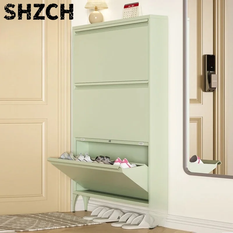 ‌ultra-slim-steel-shoe-cabinet-space-saving-floor-standing-shoe-rack-for-entryway-heavy-duty-narrow-shoe-shelf-with-door-storage