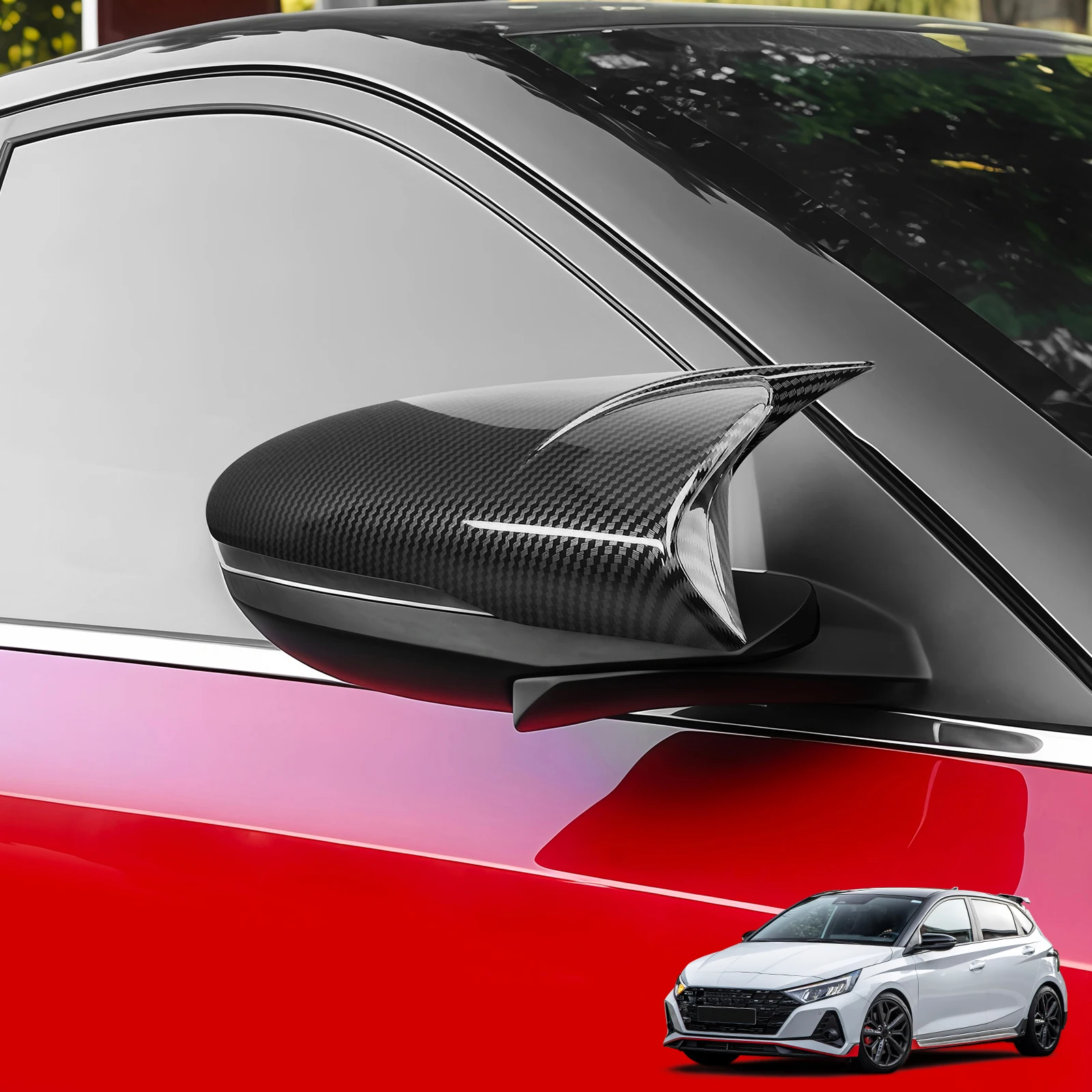 Auto Horn Style Rearview Mirror Cover Wing Cap Exterior Rear View Case For Hyundai I20 N i20N Line 2020-2024