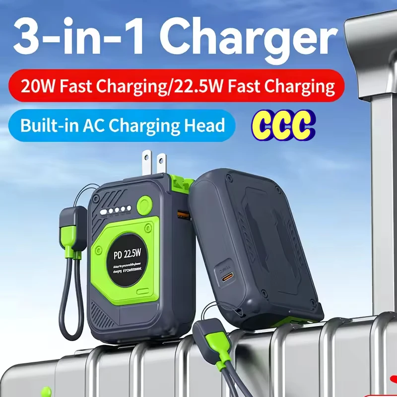 

Портативный внешний аккумулятор емкостью 20000 мАч с розеткой переменного тока и кабелем — внешний аккумулятор большой емкости для сверхбыстрой зарядки для смартфонов IPhone