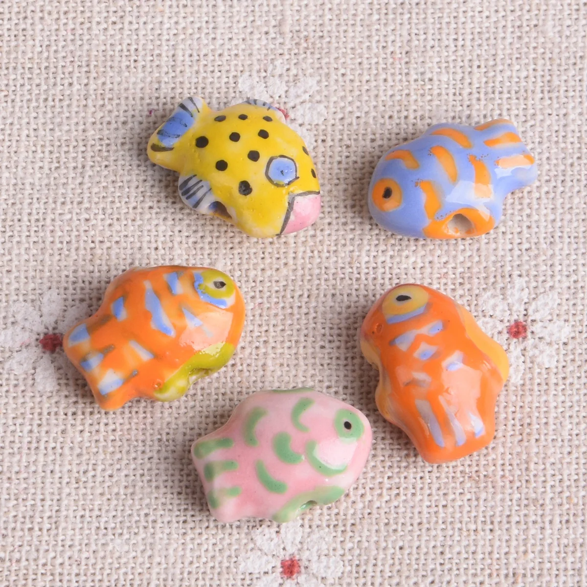 5PCS Handmade 13x18mm Fish Shape Painting Ceramic Porcelain Loose Crafts Beads For Jewelry Making DIY Findings