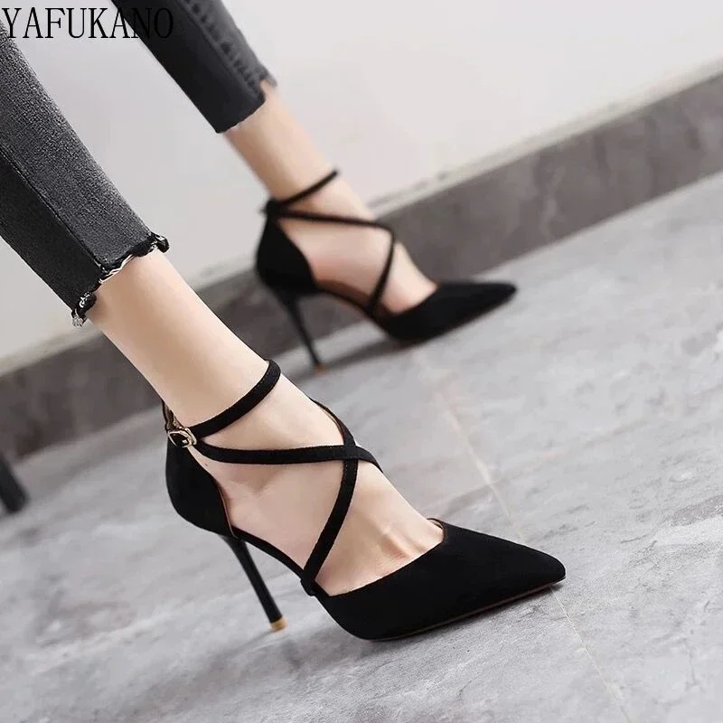 2024 Summer Women Shoes Buckle Strap Pointed Toe Women Pumps High Thin Heels Party Sexy Shoes Lady Wedding Shoes