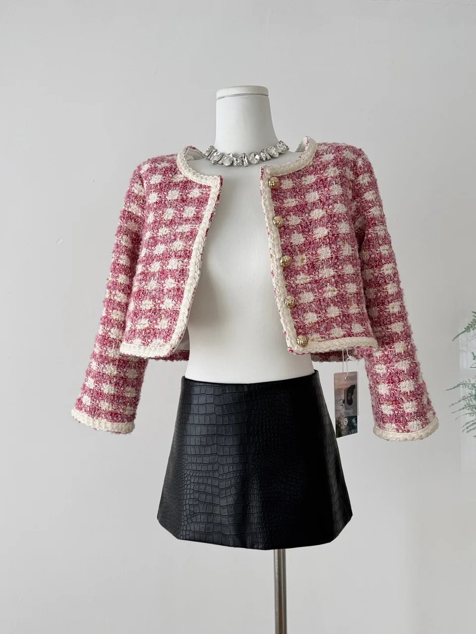 

Розовое пальто женское Faion Set Vintage Sle Front Ba Wear Design Повседневное тепло Осенний сезон Высокая талия круглый Ne