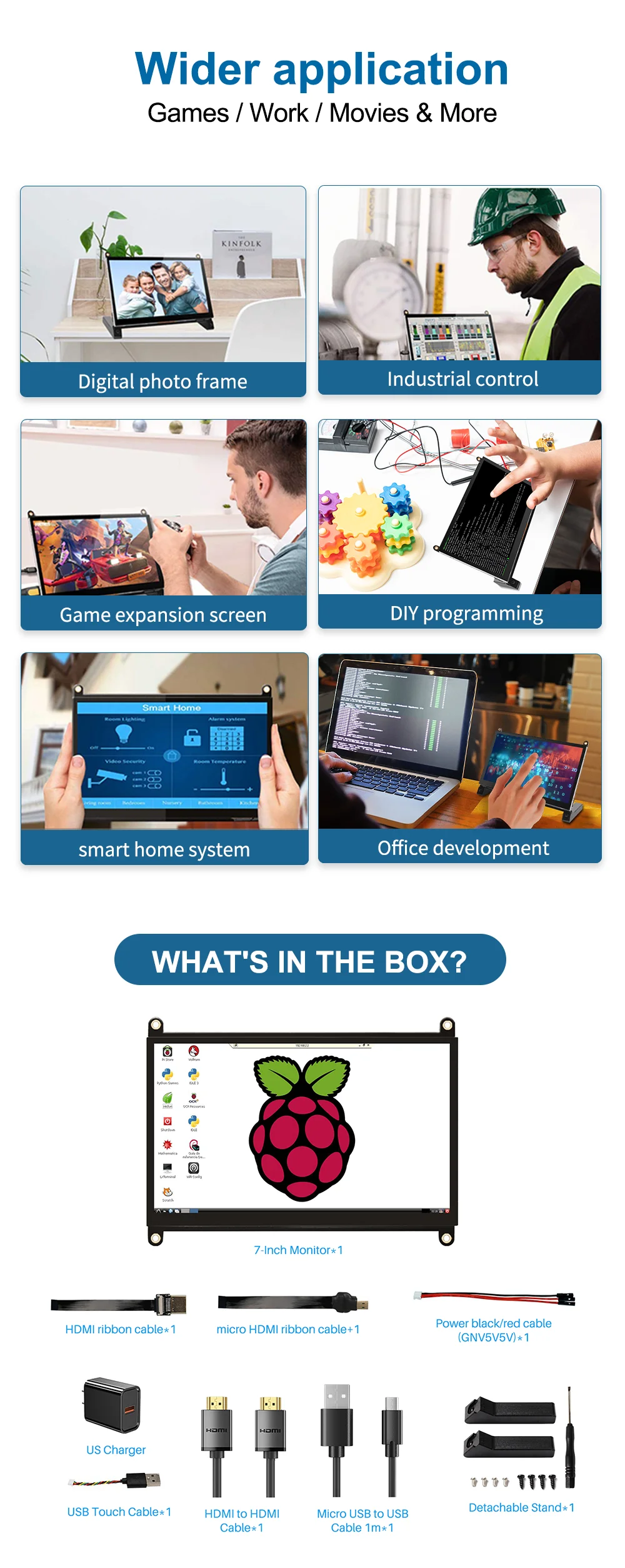 Raspberry Pi 5 7/8 Inch Screen, IPS TFT LCD HDMI Display Touch Screen Monitor 1024*600 1920*1200 HDMI Speaker for DIY Student