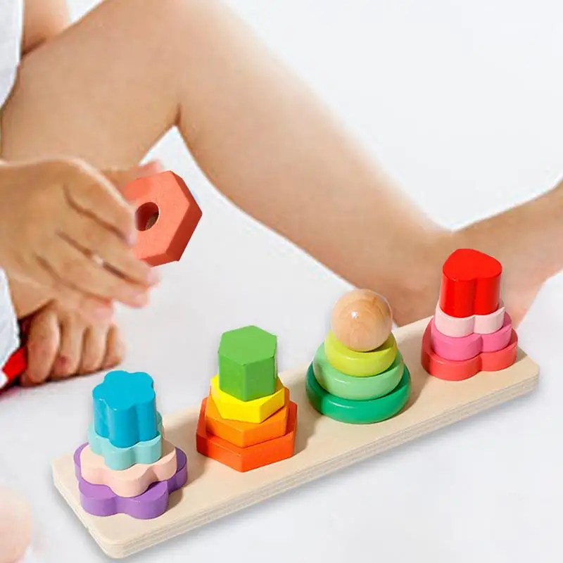 Multifunctional Creative Tower Baby Stacking Puzzle Block Toys Educational Kids Four Pillar Building Blocks For Aged 3