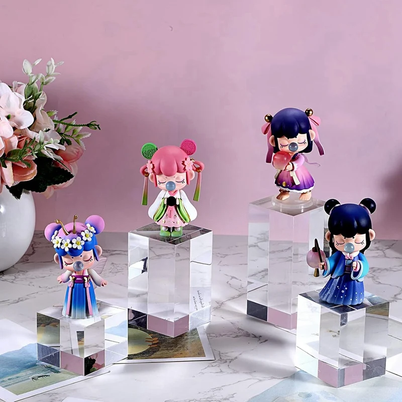 4Pcs Clear Acrylic Cube Display Risers Stands, Square Polished Acrylic Photo Props, Transparent Solid Display Blocks Retail