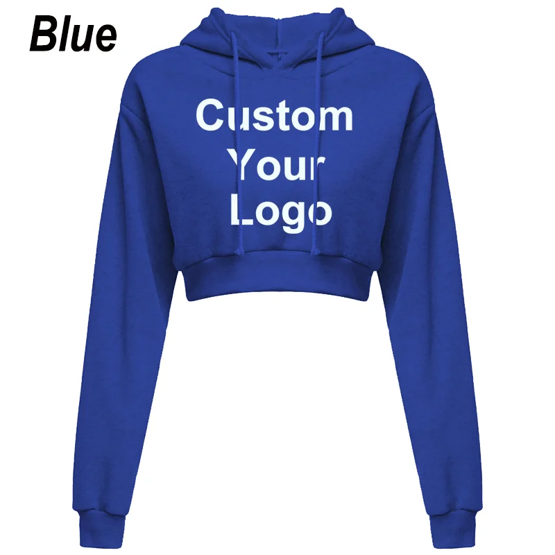 Womens Custom Your Logo Casual Long Sleeve Hooded Sweatshirt Plain Crop Tops Pullover Hooded Sweatshirt Cropped Hoodie Short Swe