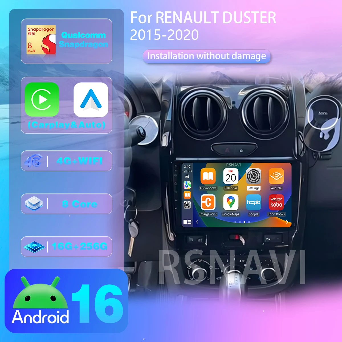 Android 16 Carplay Auto For Renault Duster 2015 - 2020 Multimedia Player Autoradio GPS Stereo Car Radio with Wireless CarPlay
