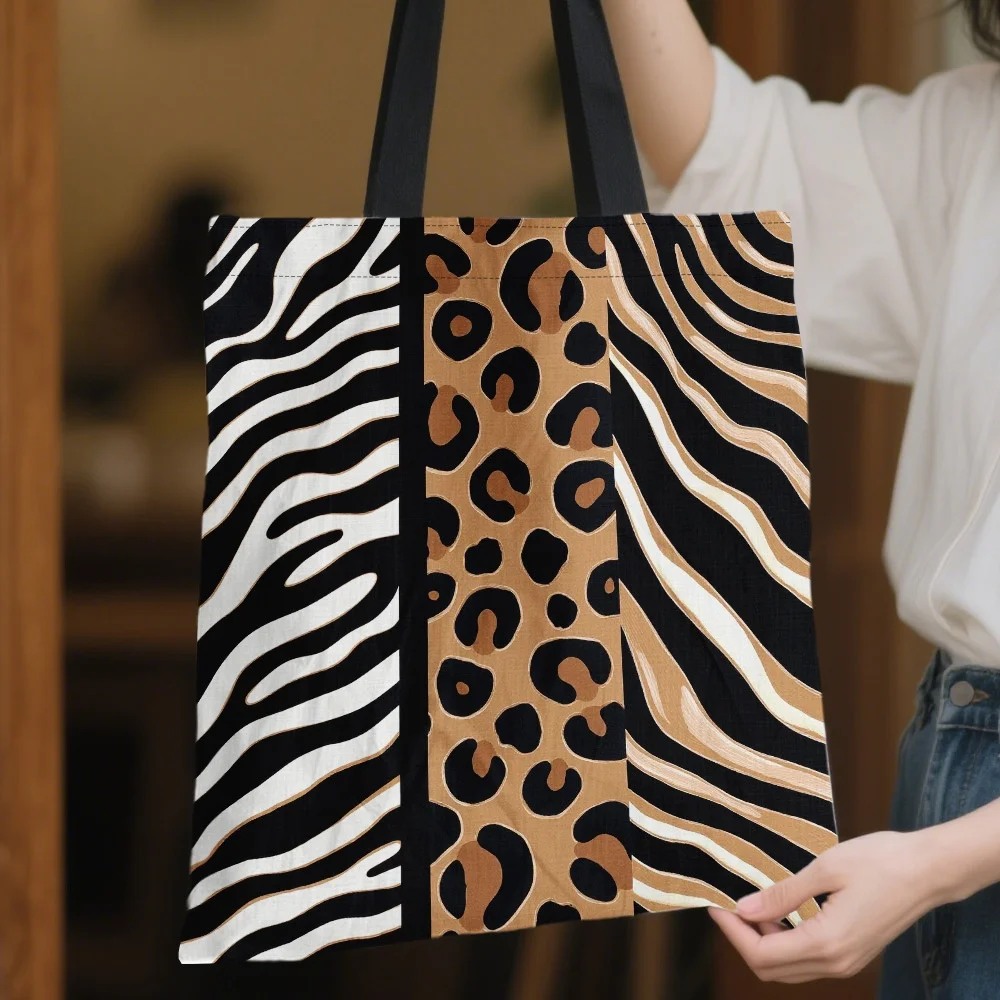 1pc Chic Zebra and Leopard Stripes Print Shoulder Bag  Lightweight Multipurpose Reusable Grocery Bag,For Shopping Pouch