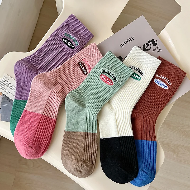 Autumn Winter New Cute Socks Korean Color Letter Kawaii Socks Embroidery Fashion Sports Women Socks Ins Designer