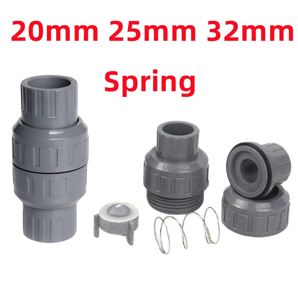 1PC PVC Check Valve 20/25/32/40/50mm Water Pipe One Way No-Return Valve Grey Aquarium Fish Tank Garden Irrigation Pipe Joints