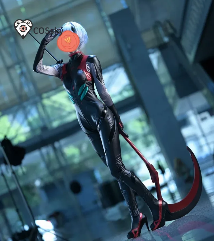 綾波レイセクシーな黒革ジャンプスーツアニメエヴァコスプレ衣装