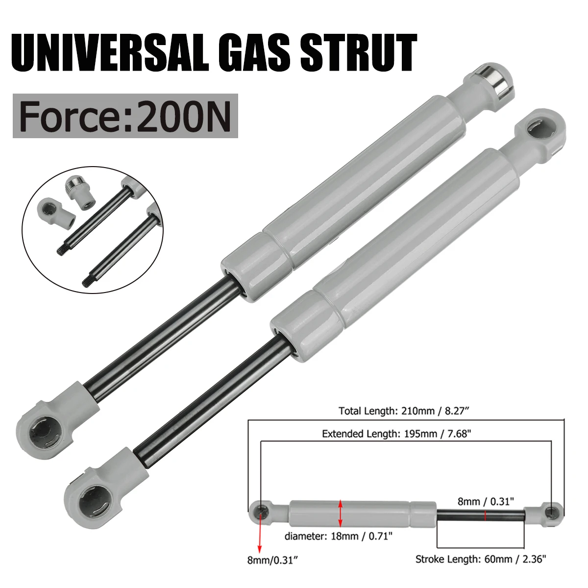 

2X 200N/320N 195mm 8mm Car Gas Strut Bars Gas Spring Hood Support Rod Shock Lift for RV Bed Window Bus Caravans