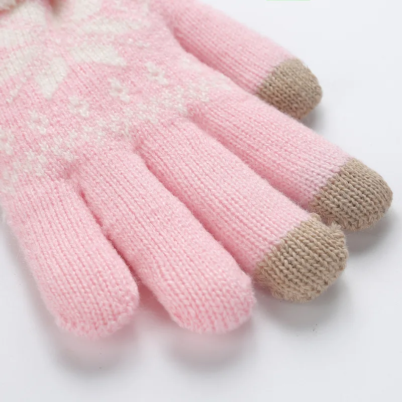 Rimiut Thick Cashmere Two Layer Winter Gloves For Women Snowflake Knitted Pattern Full Finger Skiing & Touch screen Glove