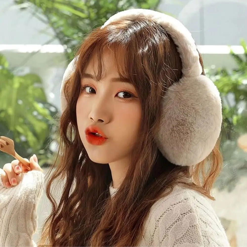 귀여운 귀마개 인조 모피 귀덮개 단색 두꺼운 겨울 귀덮개 접이식 방한 접이식 귀덮개 여성용